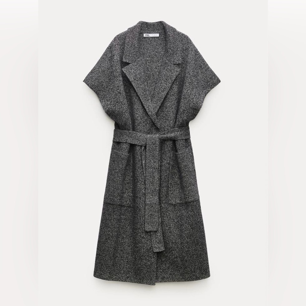 Zara 100% Wool Black & White Marled Knit Sleeveless Vest